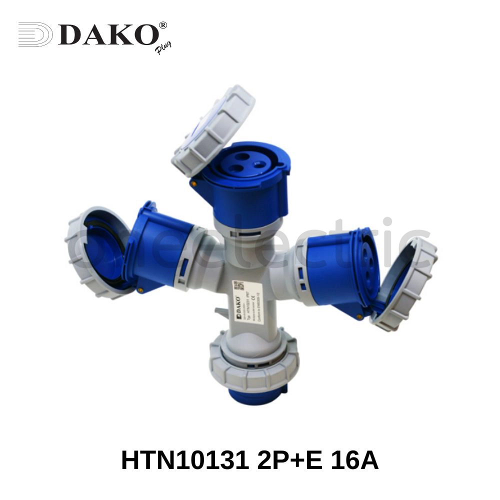 DAKO HTN10131 ปลั๊กเพาเวอร์ 3ทาง 3ขา 2P+E 16A สีน้ำเงิน รุ่นกันน้ำ (Socket ตัวผู้ 1 | Socket ตัวเมีย 3)
